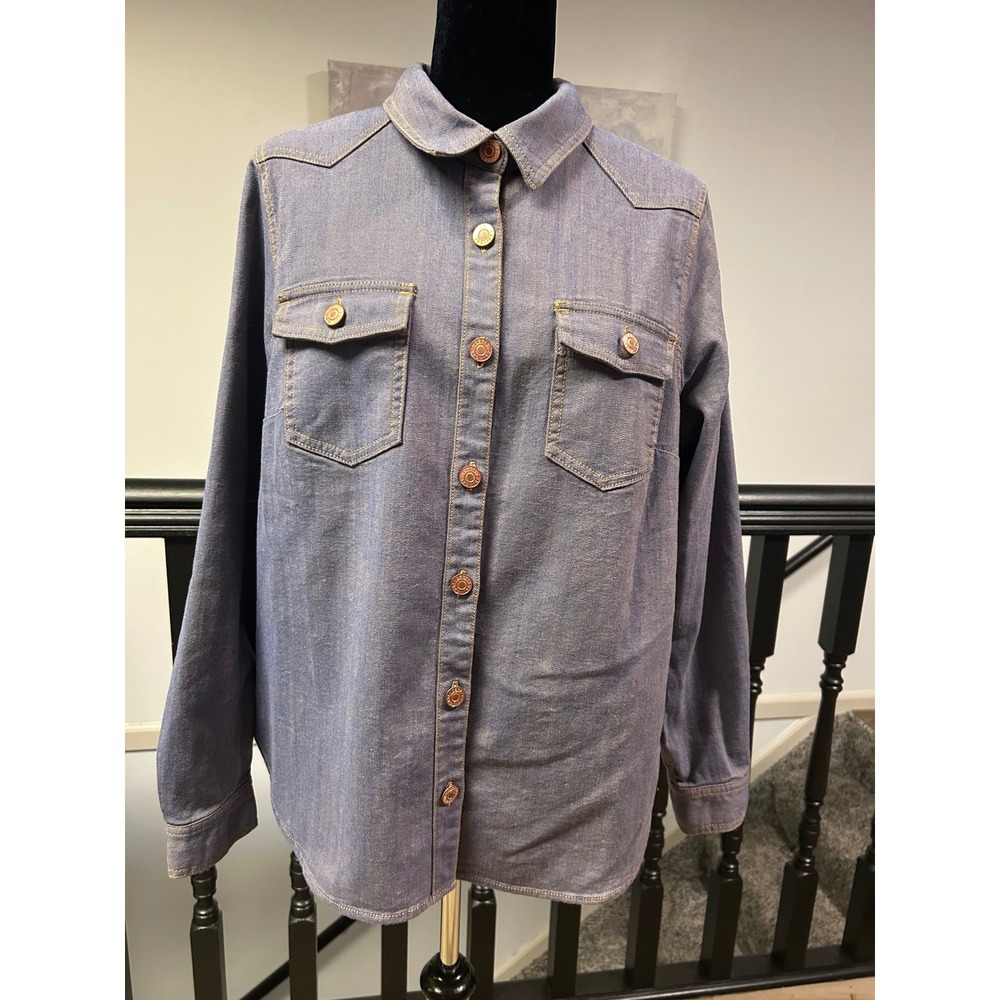 Cabi Womens Denim Button Down Shirt Blue Western Long Sleeve Top Large
